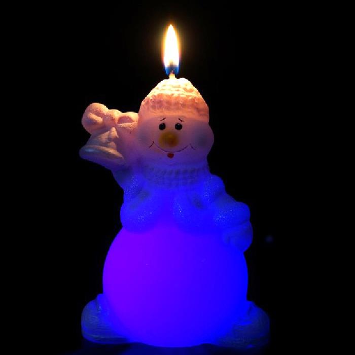 свеча мигающая Хамелеон Снеговик с колокольчиком