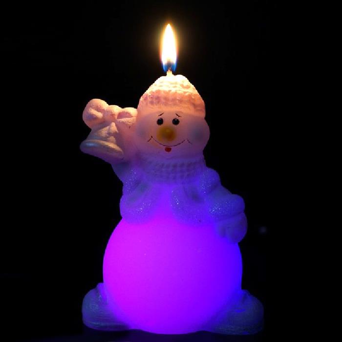 свеча мигающая Хамелеон Снеговик с колокольчиком