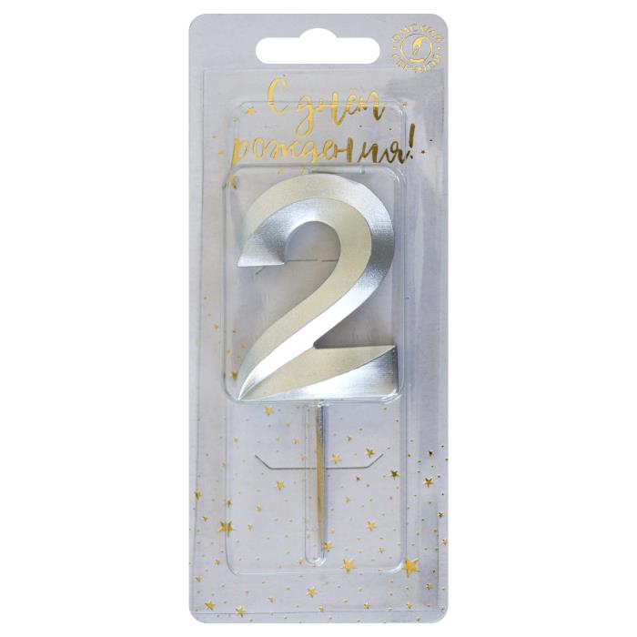 свеча тортовая на шпажке 2 "Витые серебро"