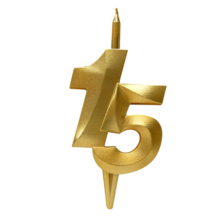 свеча тортовая витая юбилейная 15 "золотая"