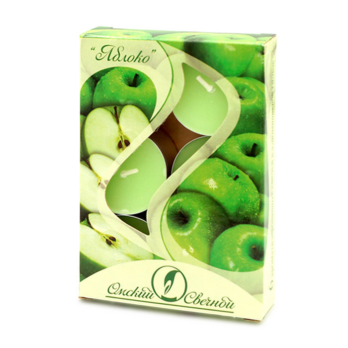 свеча свеча в алюминиевой гильзе  (12 гр ароматизированная 6 шт/уп яблоко)