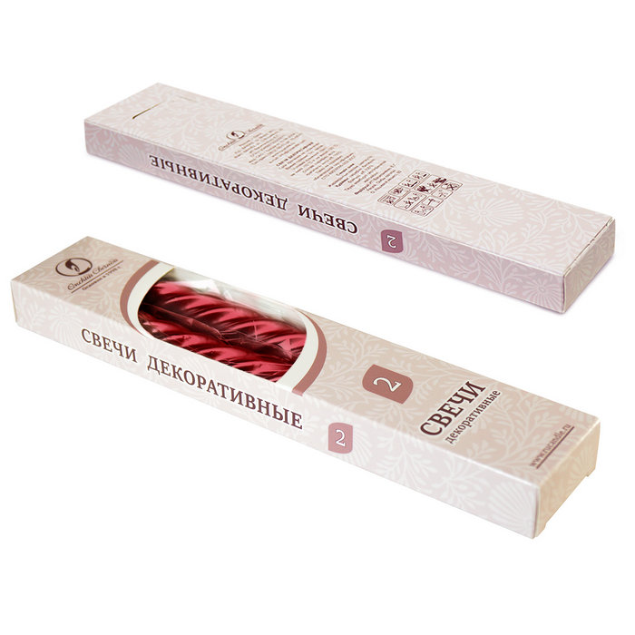 свеча витая 2 шт красный металлик