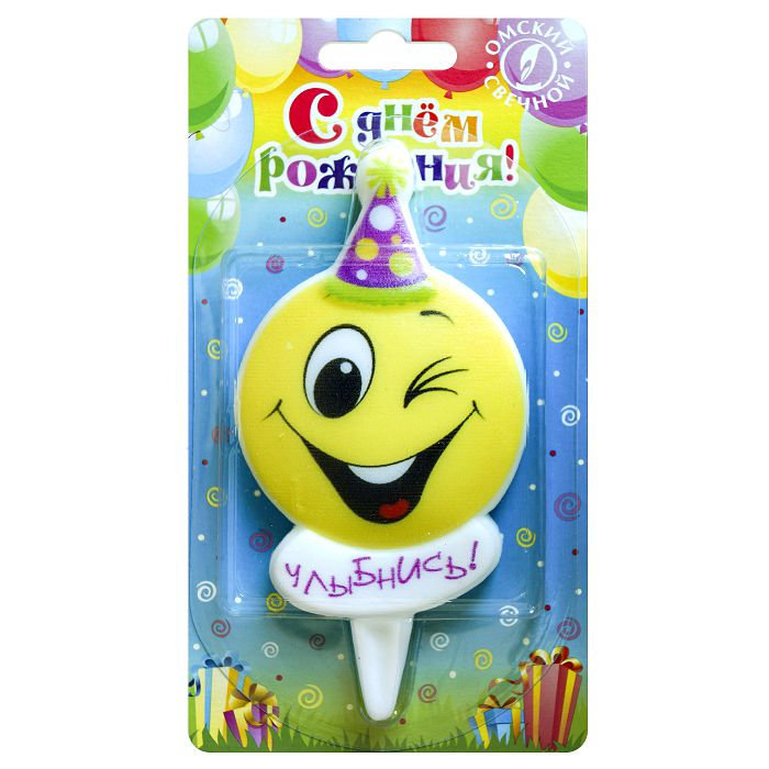 свеча тортовая "смайлик в колпаке"