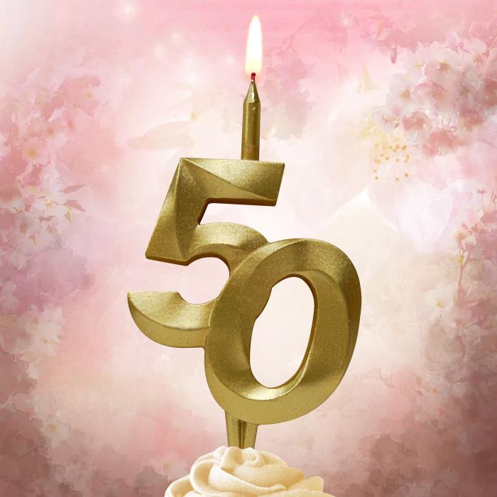 свеча тортовая витая юбилейная 50 "золотая"