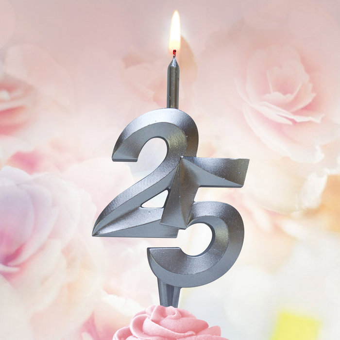 свеча тортовая витая юбилейная 25 "серебро"