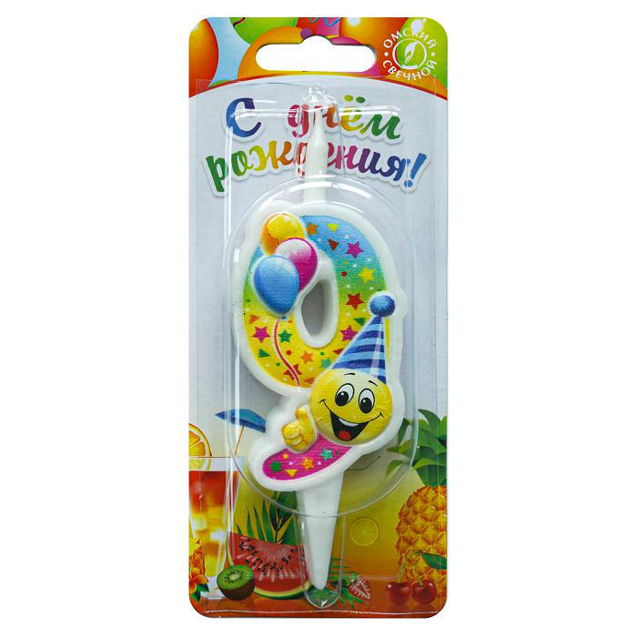 свеча тортовая "Смайлик с шарами" 9