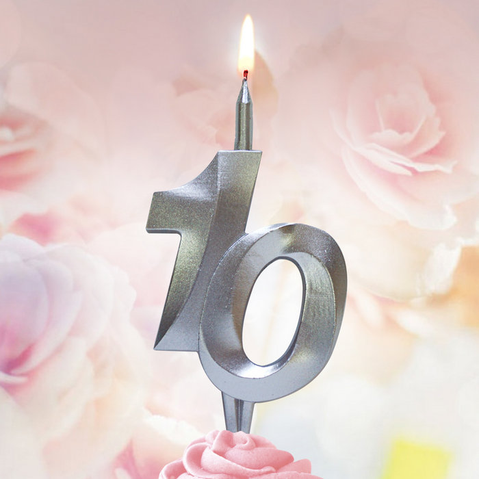свеча тортовая витая юбилейная 10 "серебро"