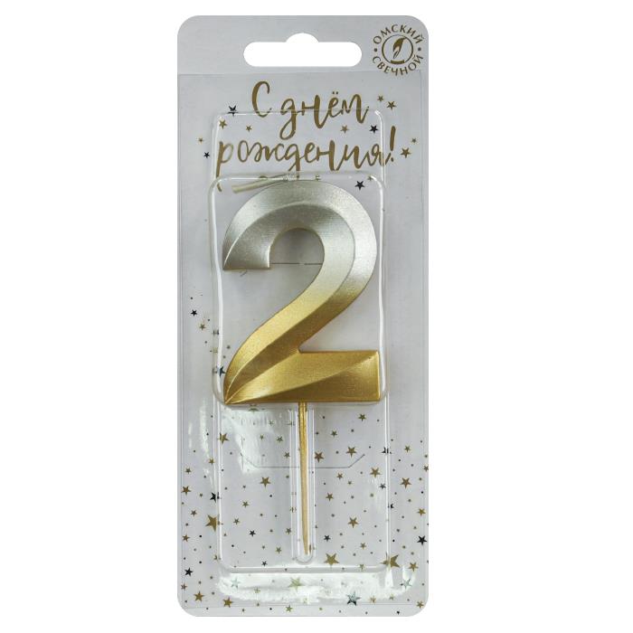 свеча тортовая на шпажке 2 "Золото-серебро"