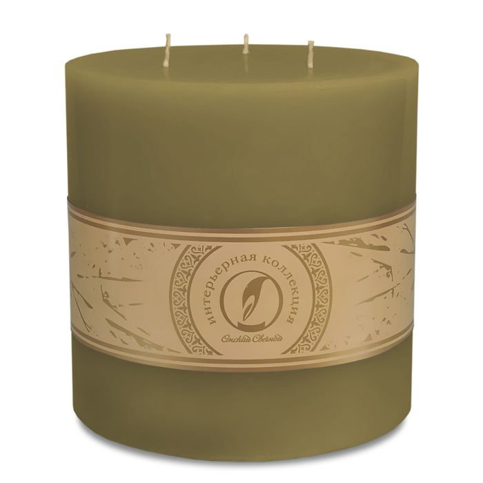 свеча цилиндр d150h150 3 фитиля оливковый