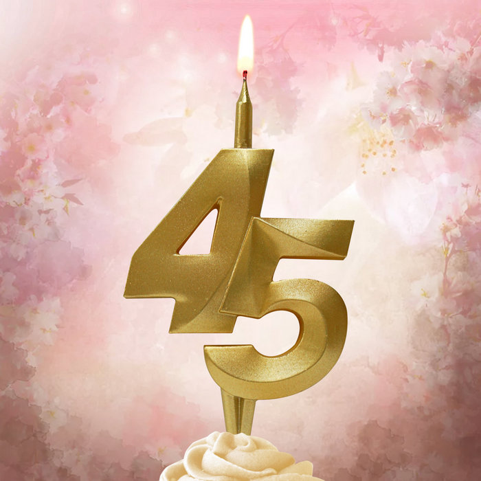 свеча тортовая витая юбилейная 45 "золотая"