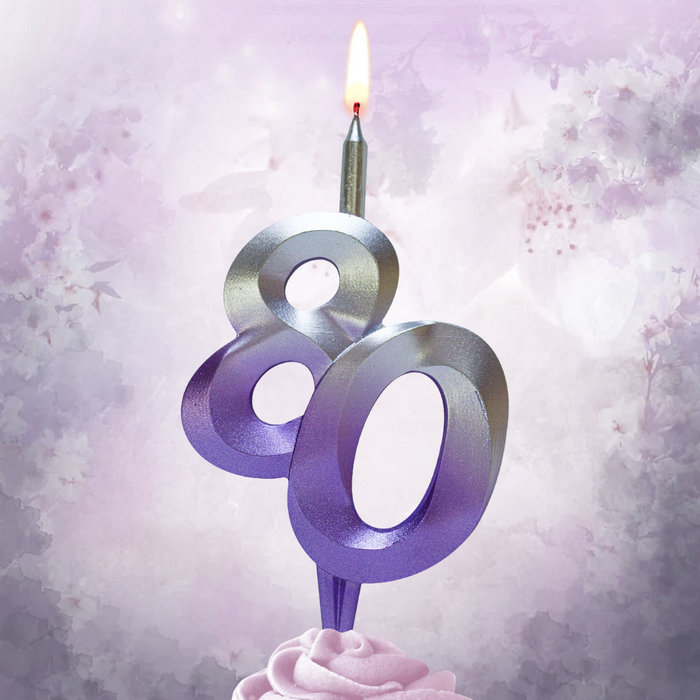 свеча тортовая витая юбилейная 80 "серебро-сирень"