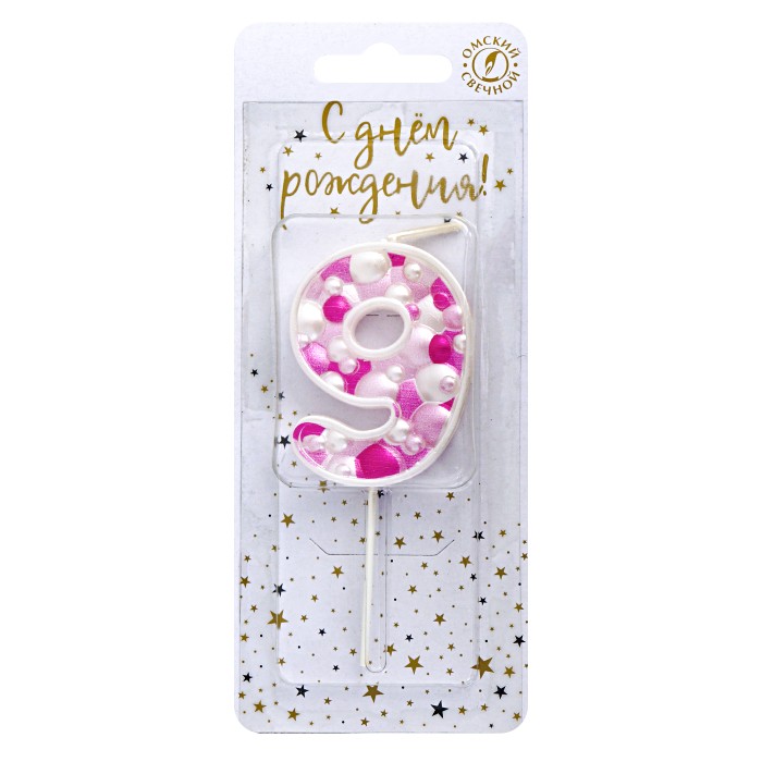 свеча тортовая "пузырьки" мал 9 розовая