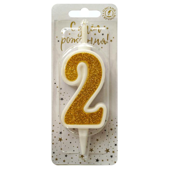 свеча тортовая 2 "суперблеск" золото