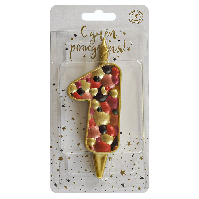 свеча тортовая 1 "Пузырьки" золото