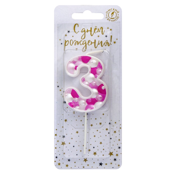 свеча тортовая "пузырьки" мал 3 розовая