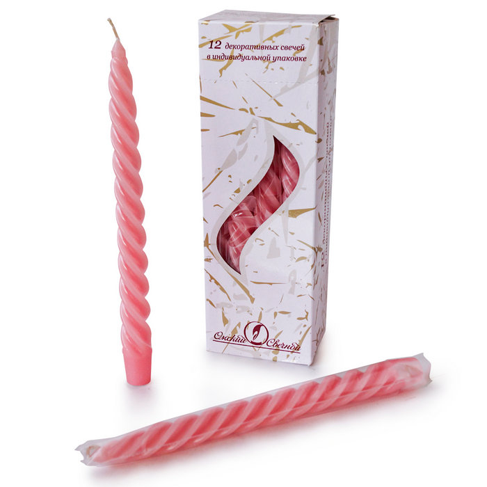 свеча витая 12 шт светло-розовая