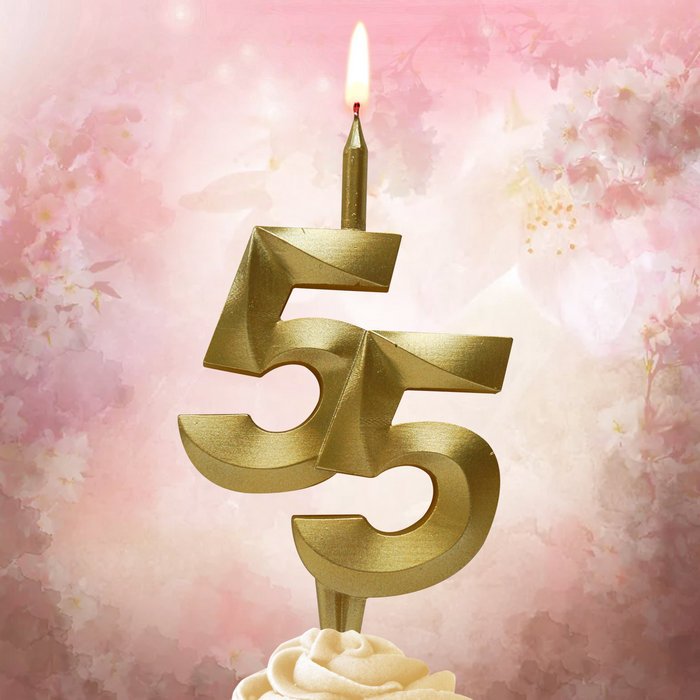 свеча тортовая витая юбилейная 55 "золотая"