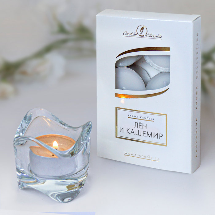 свеча чайная 12 гр ароматизированная 6 шт/уп "лен и кашемир"