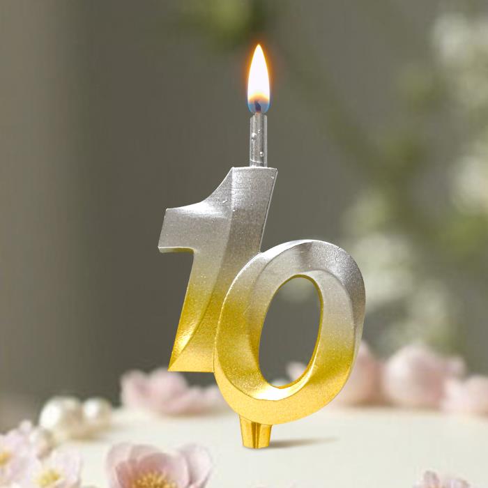 свеча тортовая витая юбилейная 10 "серебро-золото"