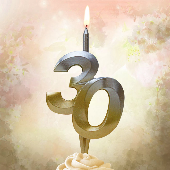 свеча тортовая витая юбилейная 30 "серебро-золото"