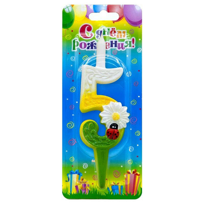 свеча тортовые цифры с ромашками 5