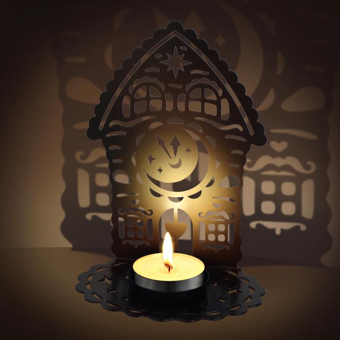 подсвечник "домик с часами"  черный