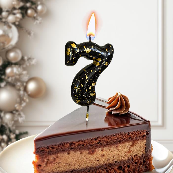 свечи цифры "черные брызги" 7