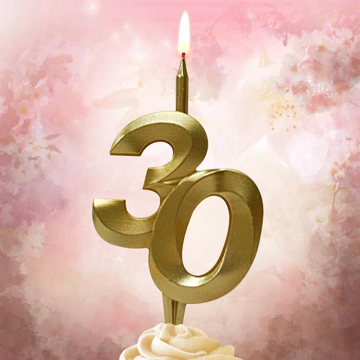 свеча тортовая витая юбилейная 30 "золотая"