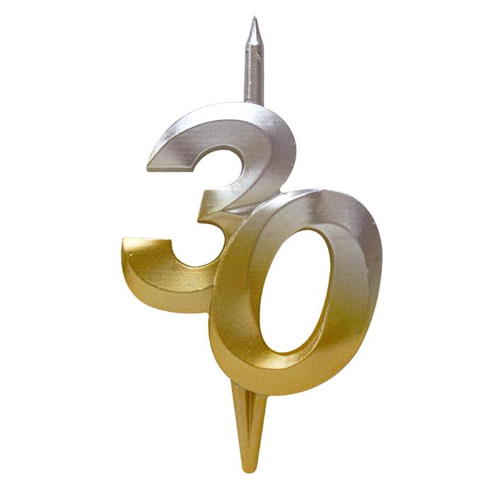 свеча тортовая витая юбилейная 30 "серебро-золото"