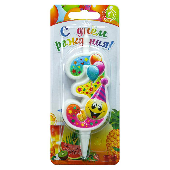 свеча тортовая "Смайлик с шарами" 3