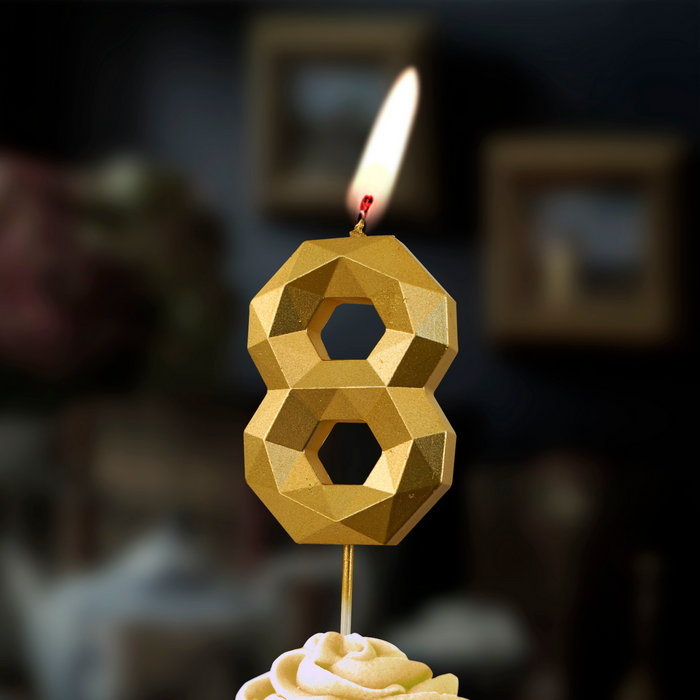 свеча тортовая на шпажке 8 "Многогранник" золото