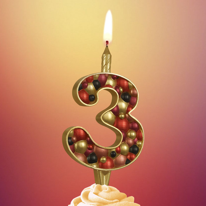 свеча тортовая 3 "Пузырьки" золото