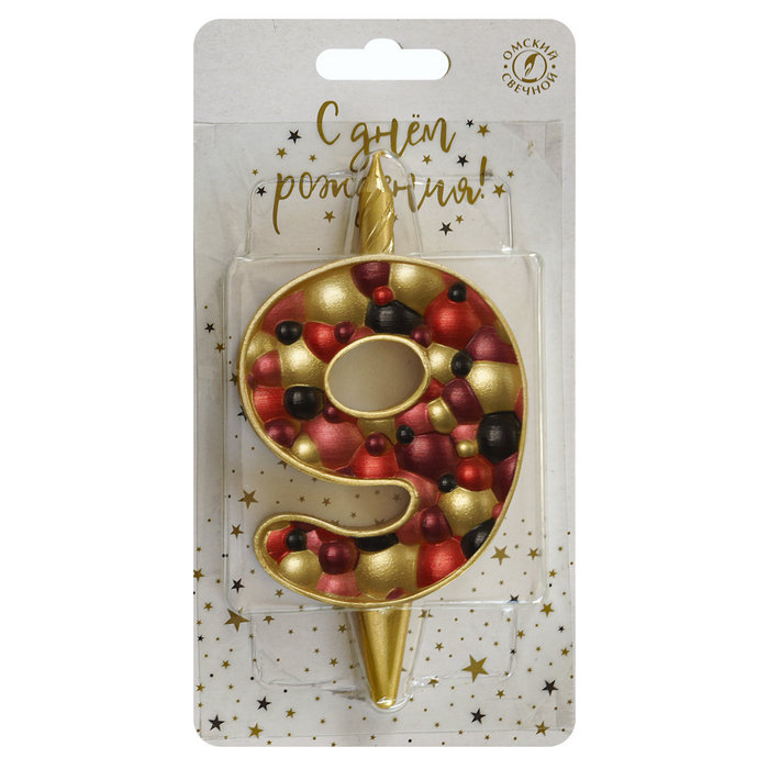 свеча тортовая 9 "Пузырьки" золото