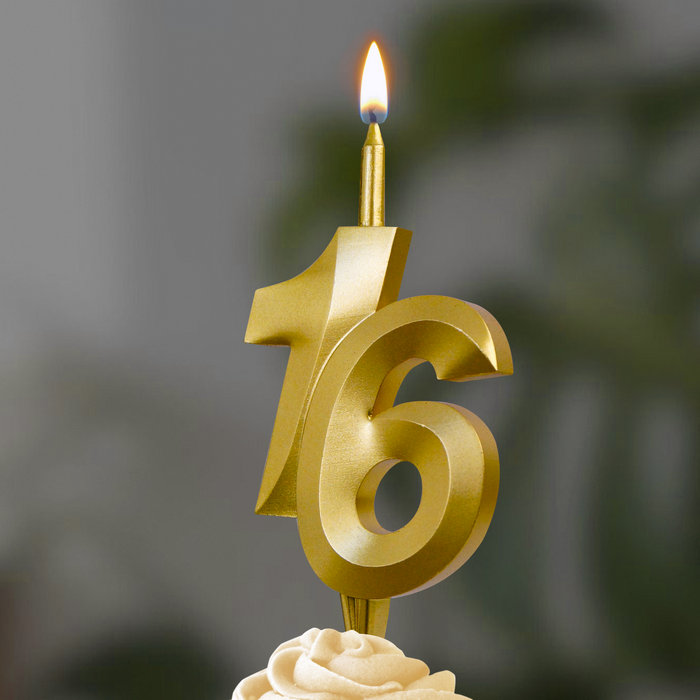 свеча тортовая витая  16 "золотая"