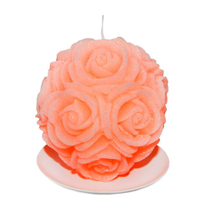 свеча шар в розах оранжевый бархатный