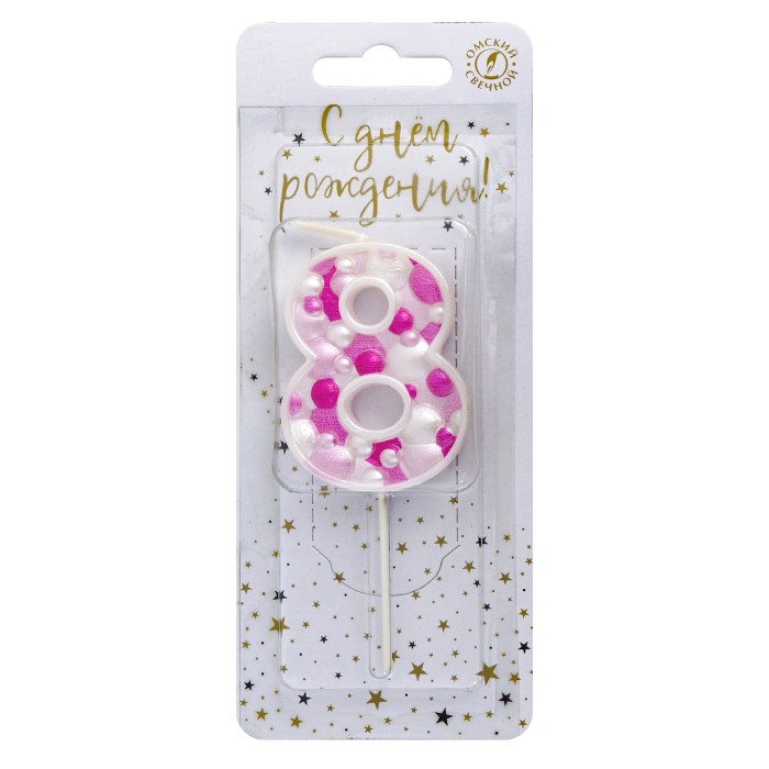 свеча тортовая "пузырьки" мал 8 розовая