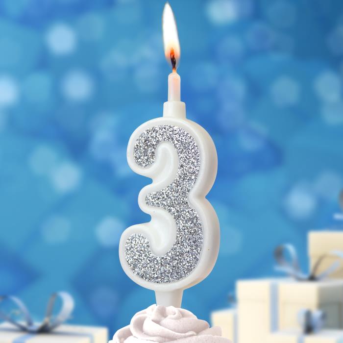 свеча тортовая 3 "суперблеск" серебро