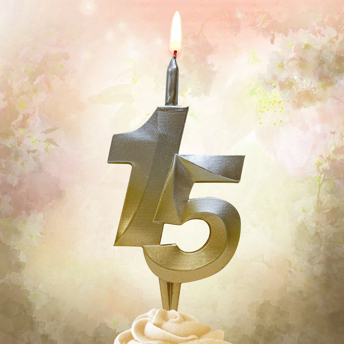 свеча тортовая витая юбилейная 15 "серебро-золото"