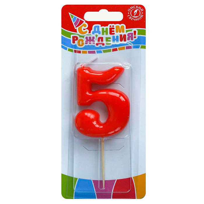 свеча тортовая на шпажке красная 5