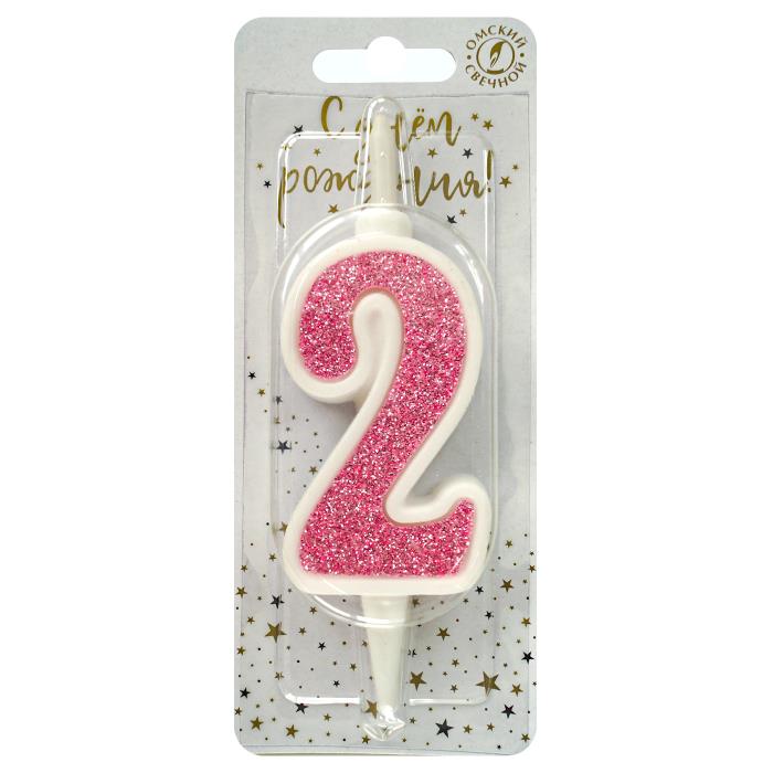 свеча тортовая 2 "суперблеск" розовый