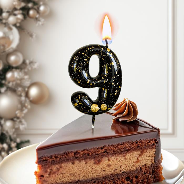 свечи цифры "черные брызги" 9