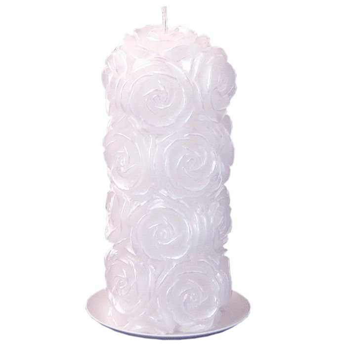 свеча пенек в розах белый