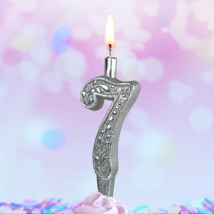 свеча тортовая 7 "серебряная узорная"