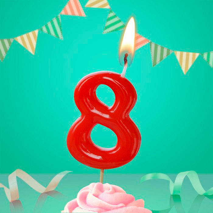 свеча тортовая на шпажке красная 8