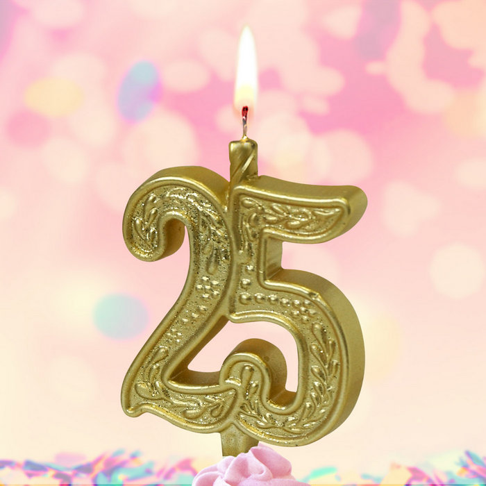 свеча тортовая узорная юбилейная 25 "золотая"