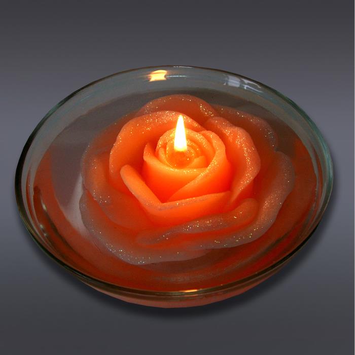свеча роза оранжевая плавающая