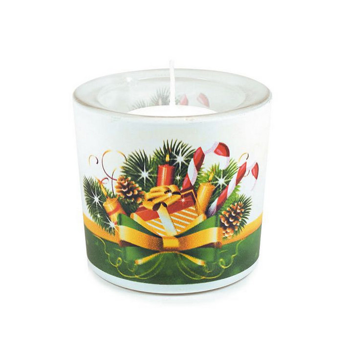 Свеча в стекле  "новогодние подарки"