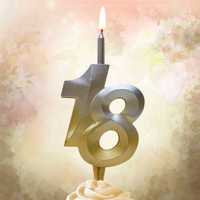 свеча тортовая витая юбилейная 18 "серебро-золото"