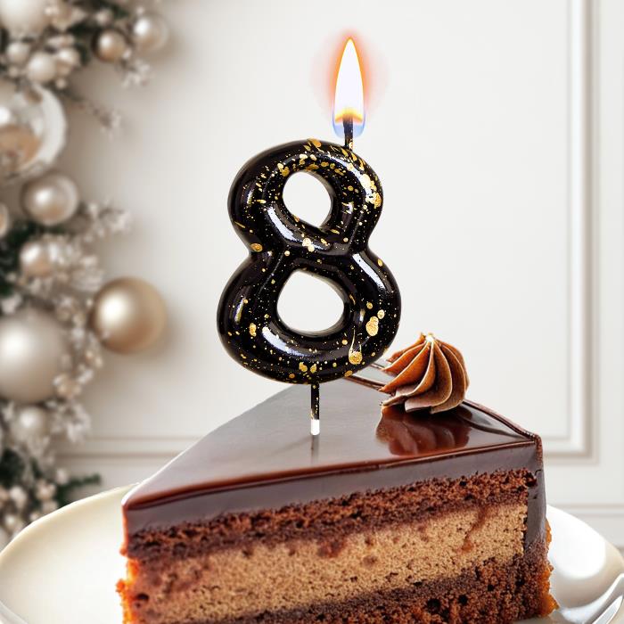 свечи цифры "черные брызги" 8