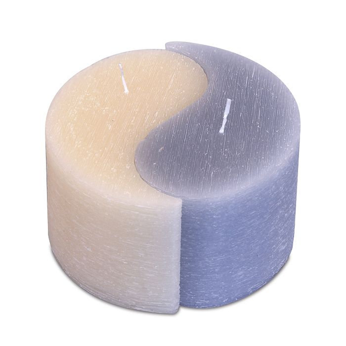 свеча двудольная призма Инь-Янь d125h75 дымчато-голубой/крем
